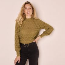 T-shirt dentelle, manches blousantes - Taille 50 - Kaki - Blancheporte