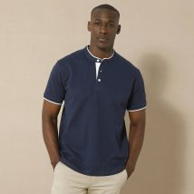 Polo uni col mao maille piquée manches courtes - Bleu - Taille L - Coton - Blancheporte