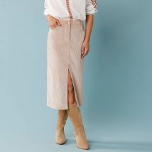 Jupe longue Spécial Petites en velours côtelé - Taille 38 - Beige - Blancheporte