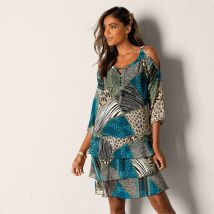 Robe en voile imprimée - Taille 54 - Noir - Blancheporte