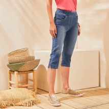 Corsaire fuselé ultra stretch, maille effet jean - Taille 52 - Bleu - Blancheporte