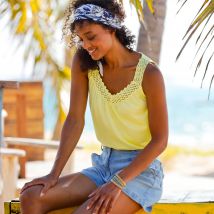 Débardeur macramé, coton-viscose - Jaune - Taille 54 - Coton/jersey/viscose - Blancheporte
