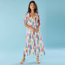 Robe longue Spécial Petites, voile imprimé - Écru - 34 - Blancheporte