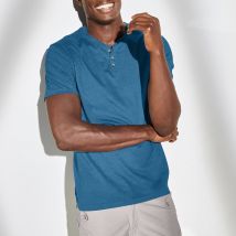T-shirt uni col tunisien - Taille M - Bleu - Blancheporte