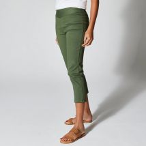 Pantacourt toile stretch, effet ventre plat - Taille 52 - Kaki - Blancheporte