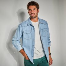 Chemise pressionnée manches longues en jean - Blancheporte