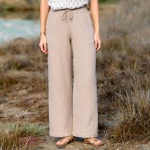 Pantalon large taille haute, gaze de coton - Taupe - Taille 38 - Coton/gaze De Coton - Blancheporte