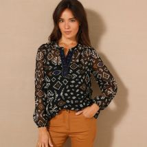 Blouse en voile imprimé - Taille 48 - Noir - Blancheporte