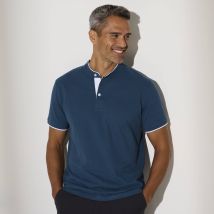 Polo uni col mao maille piquée manches courtes - Bleu - Taille M - Coton - Blancheporte