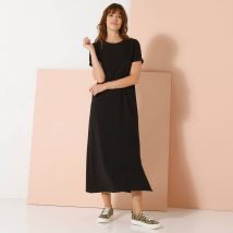 Robe longueur midi droite, maille fluide unie - Noir - Taille 46/48 - Coton/jersey - Blancheporte