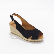 Sandales compensées corde à talon et bout ouverts - Noir - Taille 40 - Blancheporte