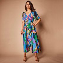 Robe longue imprimée, ceinture smockée dos - Bleu - Taille 36 - Viscose - Lora Zellini - Blancheporte