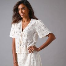 Blouse à nouettes, broderie anglaise - Écru - Taille 50 - Coton - Lora Zellini - Blancheporte