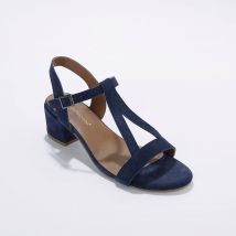 Sandales brides à talons en cuir certifié LWG - Bleu - Taille 40 - Blancheporte