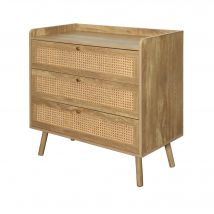 Commode 3 tiroirs, en bois et rotin - Blancheporte
