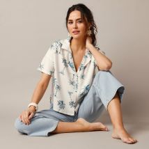 Chemisier fluide imprimé, manches courtes - Écru - Taille 42 - Viscose - Lora Zellini - Blancheporte