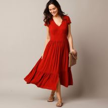 Robe longue unie - Orange - Taille 38 - Viscose - Lora Zellini - Blancheporte