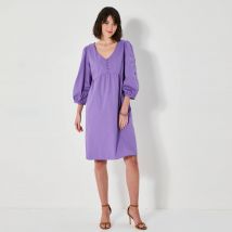 Robe courte évasée, détails broderie anglaise - Violet - Taille 54 - Coton - Blancheporte