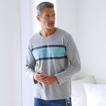 Tee-shirt pyjama manches longues rayures - Taille S - Gris - Blancheporte