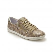 Baskets cuir imprimée beige - grande largeur - Beige - Taille 40 - Blancheporte