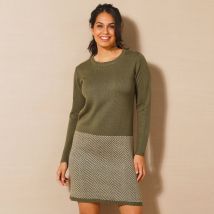 Robe pull, base jacquard - Taille 52 - Kaki - Blancheporte