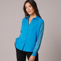 Chemisier boutonné dentelle uni - Taille 50 - Bleu - Blancheporte