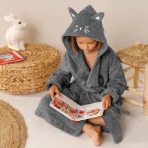 Peignoir de bain enfant chat à capuche - Gris - Coton - Colombine Des Petits - Blancheporte