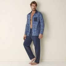 Pyjama coton fantaisie manches longues - Bleu - Taille Xl - Coton/jersey - Blancheporte