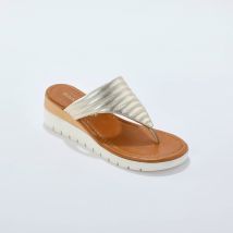 Mules entre-doigt compensées cuir matelassé - Or - Taille 41 - Blancheporte
