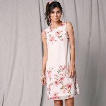 Robe courte sans manches voile base imprimée - Taille 52 - Écru - Blancheporte