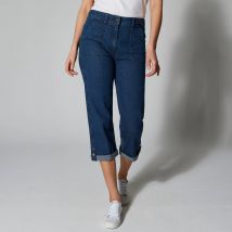 Pantacourt droit retroussable, jean - Taille 48 - Bleu - Blancheporte
