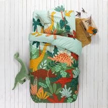 Linge de lit enfant Jurassi coton - Imprimé dinosaure - Vert - Coton - Colombine Des Petits - Blancheporte