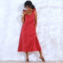 Robe longue épaules volantées, en gaze de coton - Orange - Taille 42 - Coton/gaze De Coton - Blancheporte
