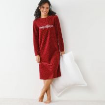 Chemise de nuit en velours imprimé pois - Taille 52 - Rouge - Blancheporte
