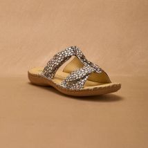 Mules cuir imprimé - largeur confort - Noir - Taille 39 - Blancheporte