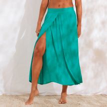 Jupe longue fendue, crépon uni - Vert - Taille 40 - Viscose - Blancheporte