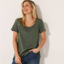 T-shirt uni col rond, coton biologique(**) - Kaki - Taille 46/48 - Coton - Blancheporte