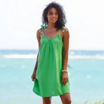 Robe bretelles tressées, gaze de coton - Vert - Taille 50 - Coton/gaze De Coton - Blancheporte