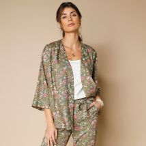 Kimono fluide imprimé, viscose - Kaki - Taille 42 - Viscose - Blancheporte