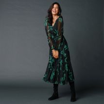Robe longue volant, voile imprimé - Taille 38 - Noir - Blancheporte