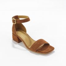 Sandales en croûte de cuir à bride et talon - Taupe - Taille 36 - Blancheporte