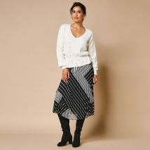 Jupe plissée évasée, imprimé graphique - Taille 52 - Noir - Blancheporte