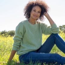 Pull col rond maille anglaise - Taille 52 - Vert - Blancheporte