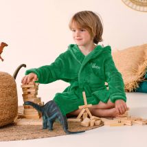 Peignoir de bain enfant à capuche personnalisable dinosaure microfibre - Blancheporte