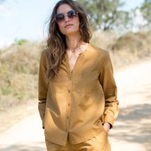 Chemise unie, mélange coton-lin - Beige - Taille 48 - Coton/lin - Blancheporte