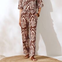 Pantalon large fluide imprimé - Marron - Taille 38 - Viscose - Coeur Au Sud - Blancheporte