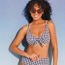 Haut de maillot de bain Minuri forme foulard imprimé carreaux - avec armatures - Taille 105 - Écru - Blancheporte
