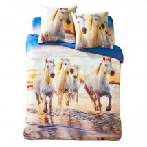 Linge de lit Haras imprimé chevaux, coton - Blancheporte