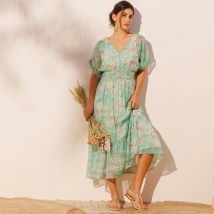 Robe longue voile imprimé - T46 - Vert - Coeur Au Sud - Blancheporte