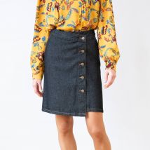 Jupe en jean portefeuille évasée - Noir - Taille 46 - Coton - Blancheporte